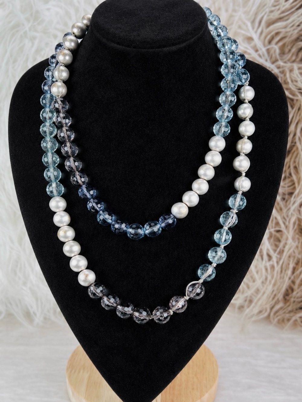 Pretty silver tone, blue shades, reflective, beaded Anne Taylor LOFT necklace